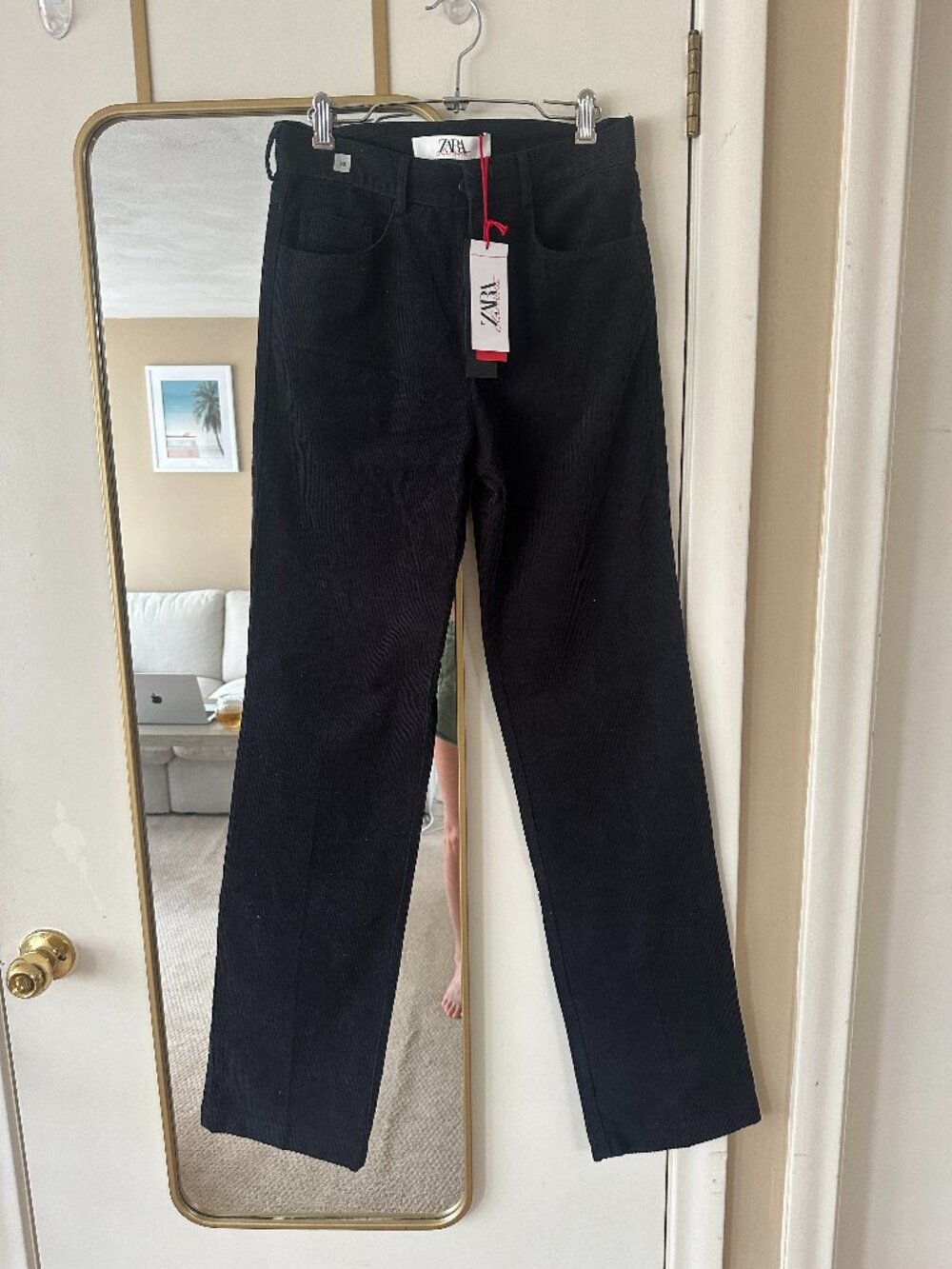 Zara Charlotte Wide Leg Black Corduroy High Rise Pants Size Small